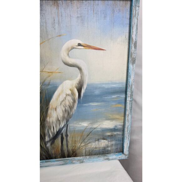 Coastal Heron Framed Wood Print 11'x16" Wall Art Beach Seascape Artwork Seashore - Picture 4 of 16